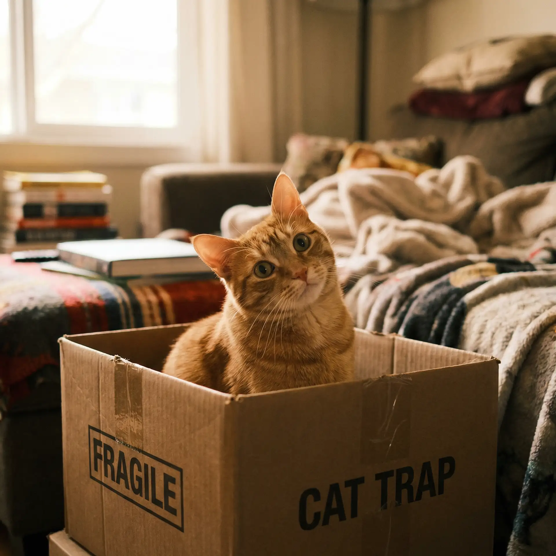 橘猫躲在纸箱里 - 啊使劲好快活