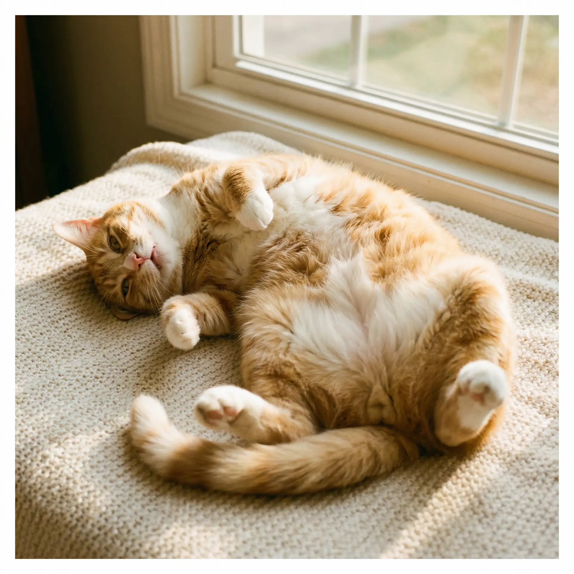 猫咪仰躺露出肚皮 - 啊使劲好快活